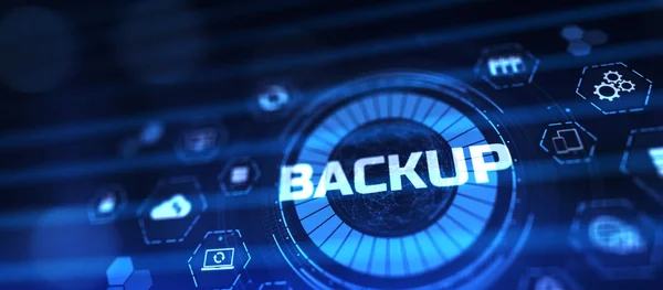 Data backup information protection cyber security concept on virtual screen