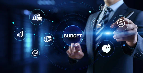 Planificación presupuestaria concepto de finanzas empresariales en la interfaz de pantalla virtual. — Foto de Stock
