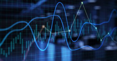 Finansal tablolar, sanal ekran üzerinde borsa veri analizi konsepti diyagramını oluşturur