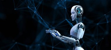 Cyborg Robot 3d pleksus arkaplan robot süreci otomasyon yapay zeka veri analizi