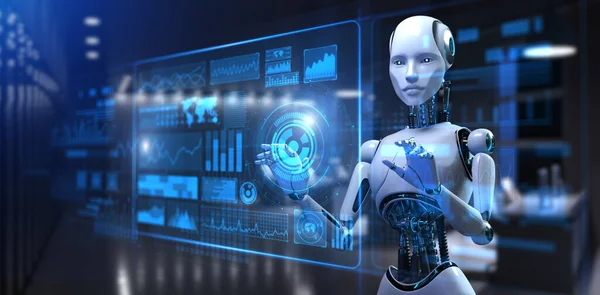 Cyborg Roboter 3D-Renderer. Robotische Prozessautomatisierung RPA-Datenanalyse — Stockfoto