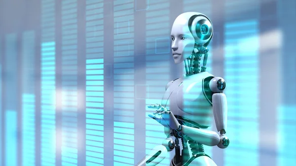 Robotic RPA Big Data Analyse Automation Trading Robot Technology Konzept. 3D-Darstellung — Stockfoto