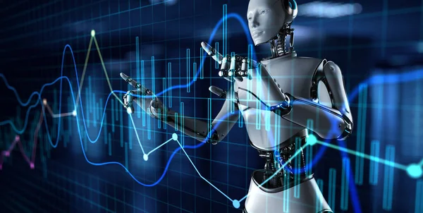 Roboter für die automatisierte Datenanalyse und den Handel mit Daten. Business Finance Technology Konzept. 3D-Darstellung — Stockfoto