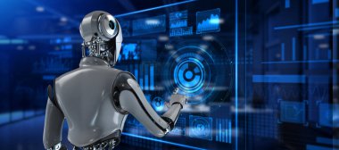 Cyborg Robot 3 boyutlu görüntüleme. Robotik işlem otomasyon RPA veri analizi