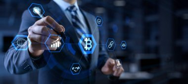 Bitcoin kripto büyüyen hisse senedi borsası finansal teknoloji kavramı.