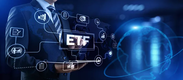 ETF Exchange traded fund stock market investment Financial concept. — стокове фото