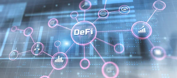 DeFi Decentraliseret finansiering krypto valuta digitale penge koncept på virtuel skærm Royaltyfrie stock-fotos