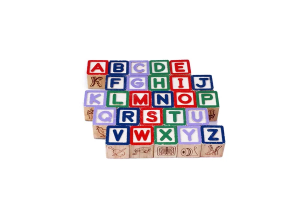 Alfabetos coloridos bloquear palabras cubo — Foto de Stock