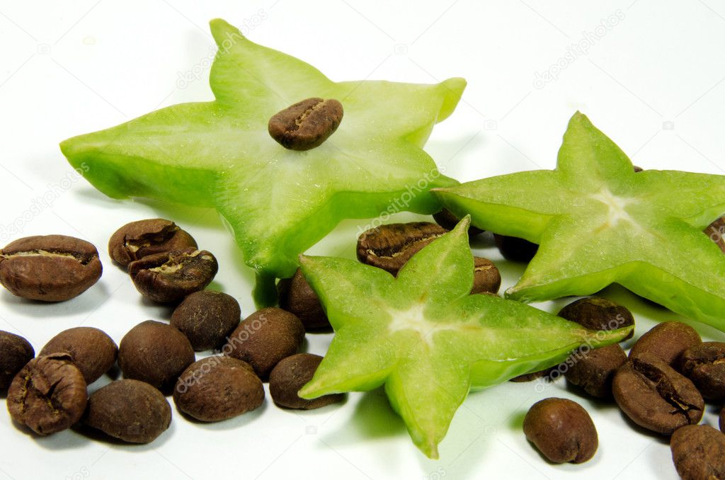 Carambola fruit with coffe beans