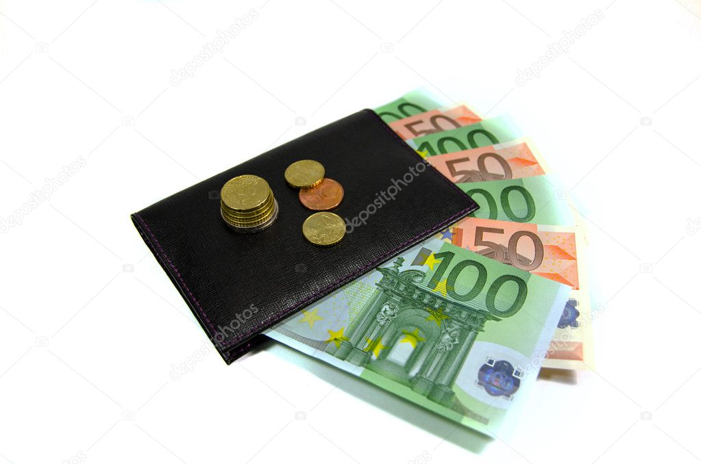 Wallet with Euros isolated