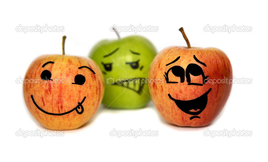 Cartoon-faced apple isolated
