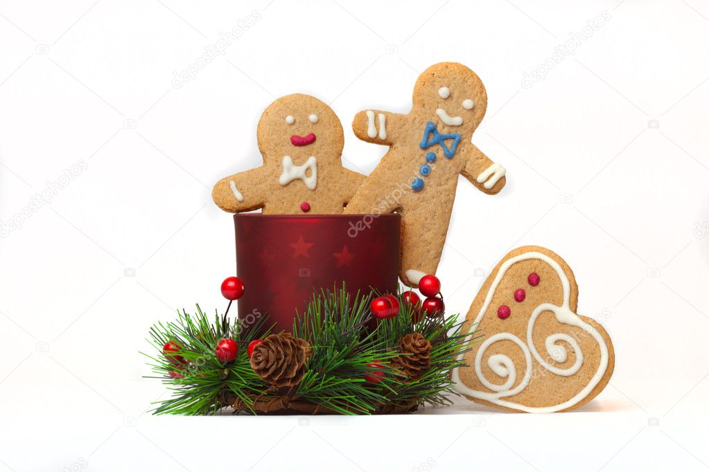 Gingerbread men isolated with Christmas candle