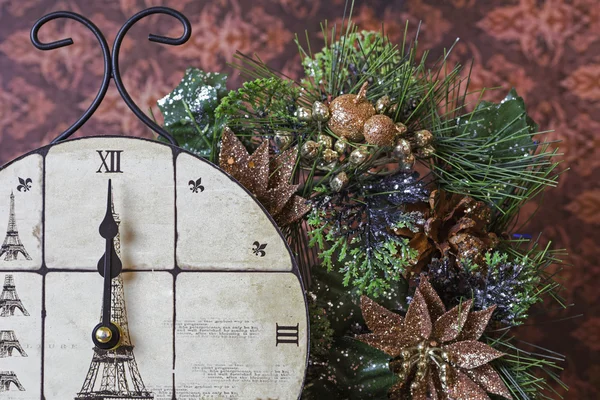 New Year's clock showing midnight close-up — Stock Photo, Image