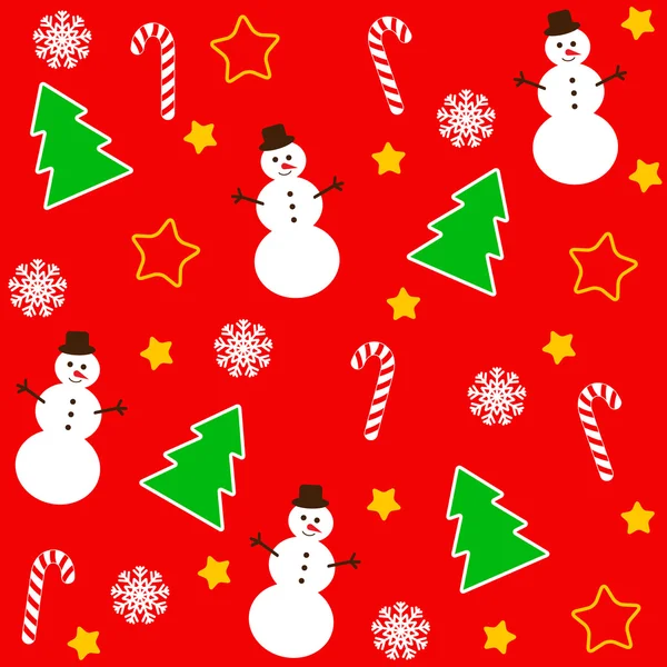 Christmas pattern with tree and snowman — Stock Vector