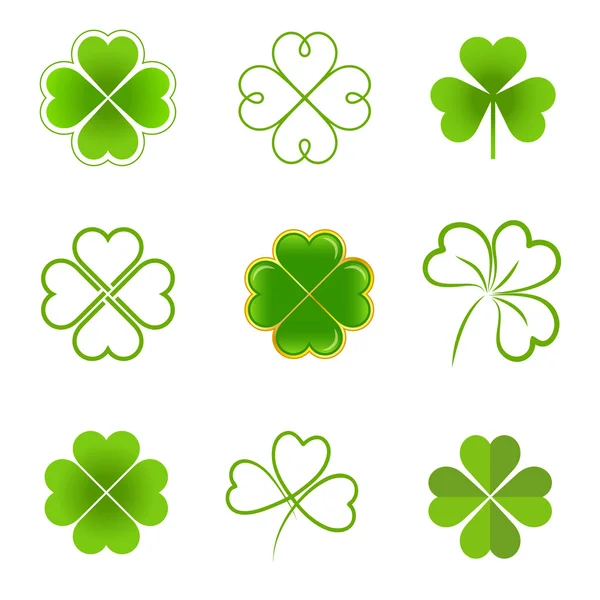 Set of clovers with four and three leaves — Stock Vector