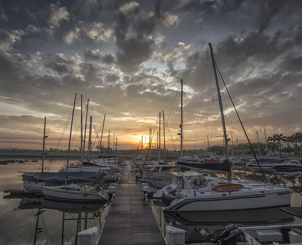 Multiple cruise and yacht at sunrise — Stock Photo, Image