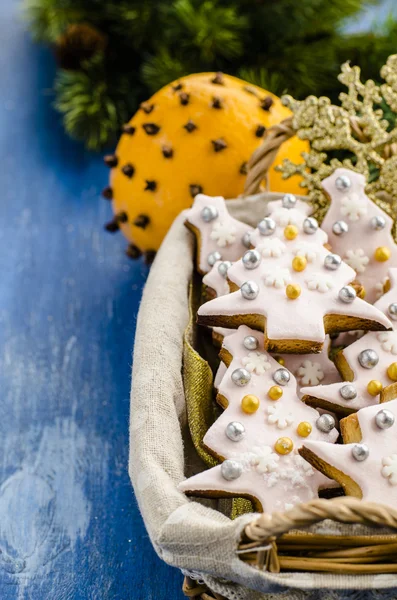 Christmas cookies in a basket — Stock Photo, Image