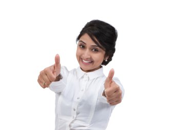iş kadını el başparmak yukarıya
