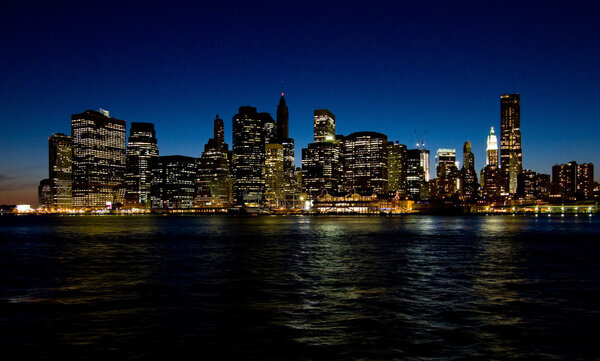 View of Manhattan at night, New York City.