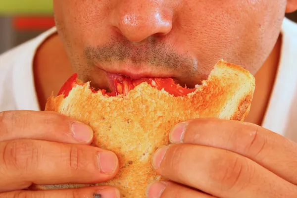 Homem comendo um sanduíche — Fotografia de Stock