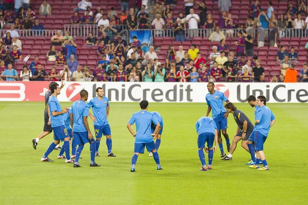 FC barcelona rozcvička — Stock fotografie