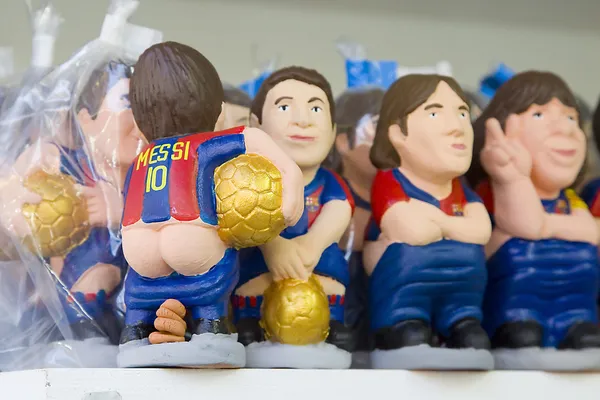 Caganers of Leo Messi alla Fiera di Santa Llucia, Barcellona — Foto Stock