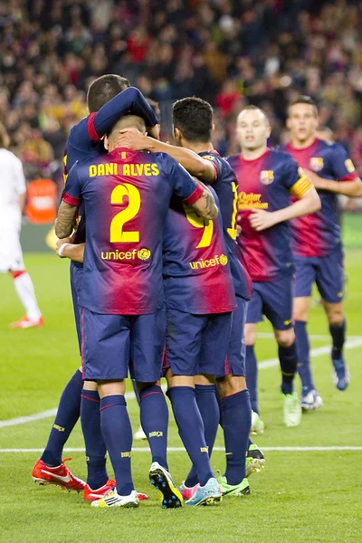 FC barcelona mål firande — Stockfoto