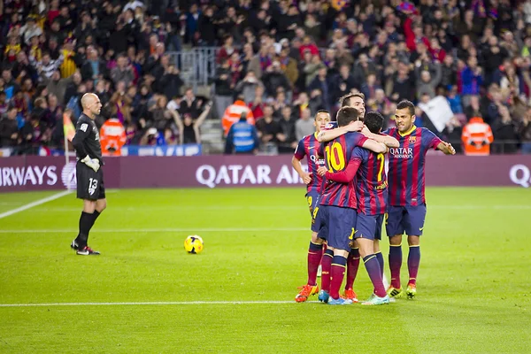 Barcelona players celebrating a goal — Stock Photo, Image