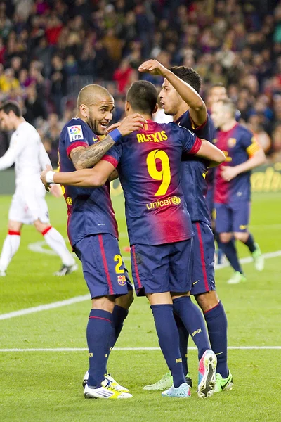 FCB players celebrating a goal — Stock Photo, Image