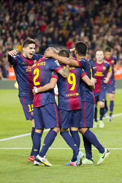 FCB players celebrating a goal — Stock Photo, Image