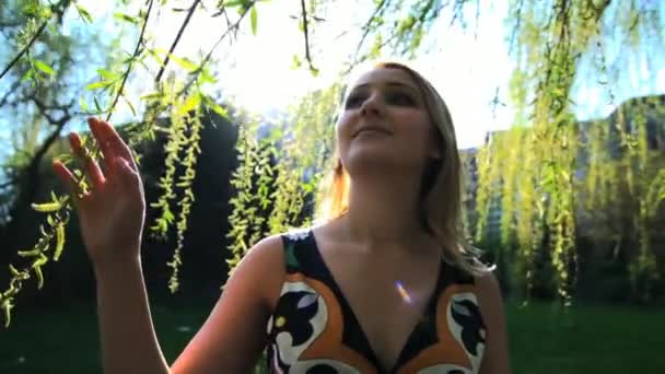 Mujeres caminando en el parque al atardecer — Vídeo de stock