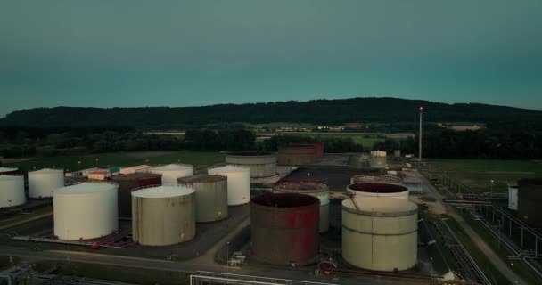 Aerial View Oil Factory Evening — Stockvideo