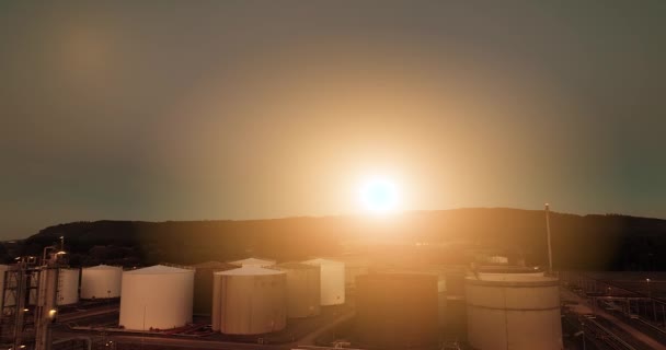 Aerial View Oil Factory Sunset — Stockvideo