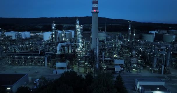 Aerial View Oil Factory Evening — Stockvideo