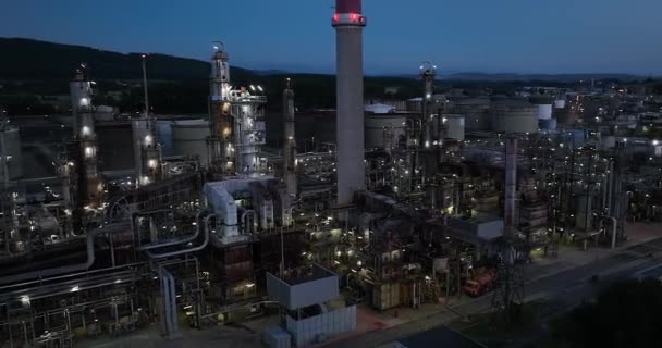 Aerial View Oil Factory Evening — Stockvideo