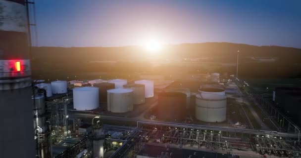 Aerial View Oil Factory Sunset — Stockvideo