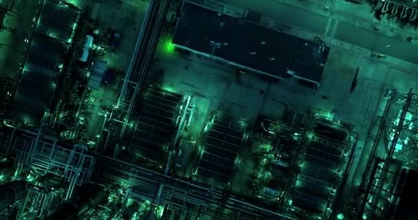 Aerial View Oil Factory Night — Stockvideo