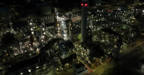 Aerial View Oil Factory Night — ストック動画