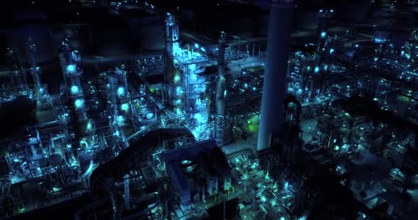 Aerial View Oil Factory Night — Wideo stockowe