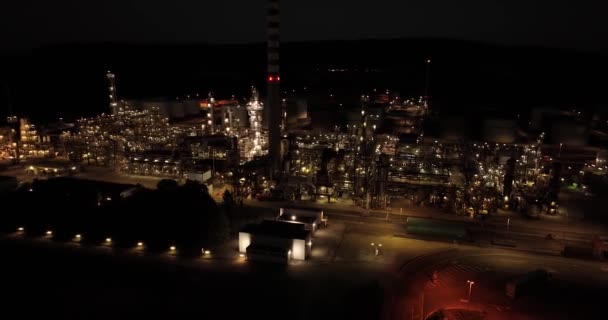 Aerial View Oil Factory Night — Stockvideo