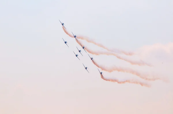 Schneevögel-Demoteam im Flug — Stockfoto