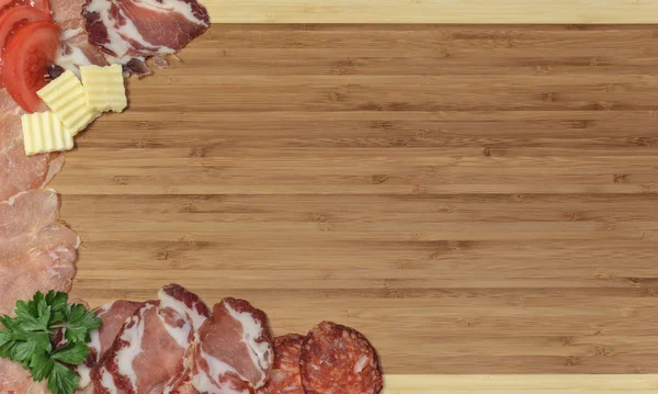 Kitchen chopping board as a background for a menu