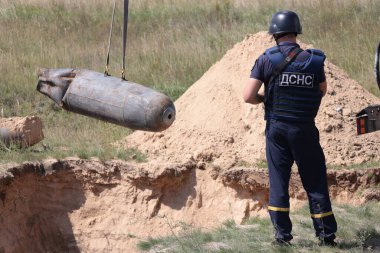 Russian Aerial Bombs And Unexploded Ordnance Disposal Near Chernihiv, Ukraine