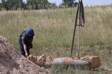 Russian Aerial Bombs And Unexploded Ordnance Disposal Near Chernihiv, Ukraine