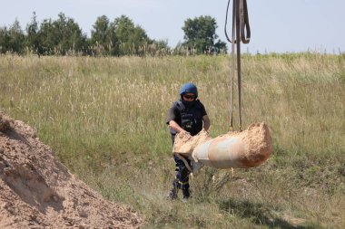 Russian Aerial Bombs And Unexploded Ordnance Disposal Near Chernihiv, Ukraine