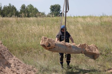 Russian Aerial Bombs And Unexploded Ordnance Disposal Near Chernihiv, Ukraine