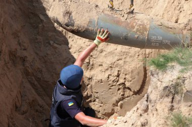 Russian Aerial Bombs And Unexploded Ordnance Disposal Near Chernihiv, Ukraine