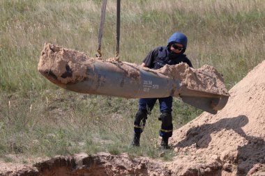 Russian Aerial Bombs And Unexploded Ordnance Disposal Near Chernihiv, Ukraine