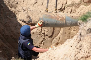 Russian Aerial Bombs And Unexploded Ordnance Disposal Near Chernihiv, Ukraine