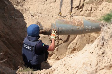 Russian Aerial Bombs And Unexploded Ordnance Disposal Near Chernihiv, Ukraine